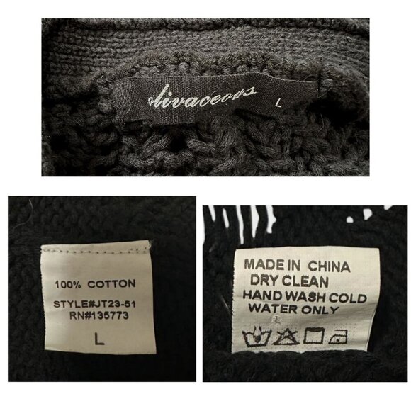 Olivaceous Cotton Cardigan with Open weave, Black, Size L - Picture 3 of 16